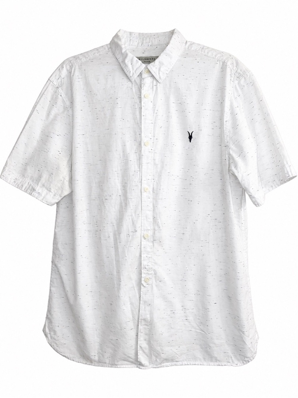 ALLSAINTS White Short-Sleeve Button-Down Shirt Cotton Subtle Speckle. Size XL.
